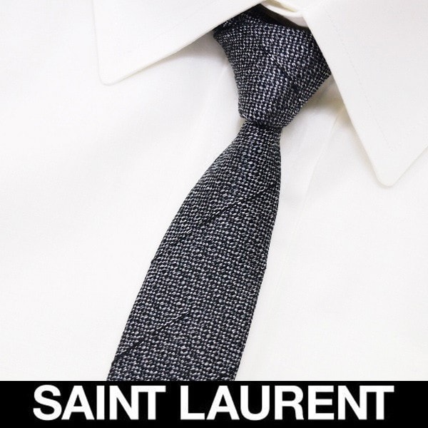 SAINT LAURENT PARIS サンローラン グレー ストライプ SILK100％ ネクタイ