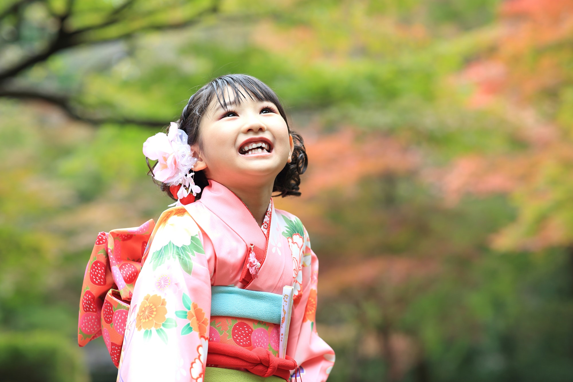 美品　七五三　高級　着物　3歳　女の子　黒　ブラック　ピンク　薔薇　牡丹　鞠