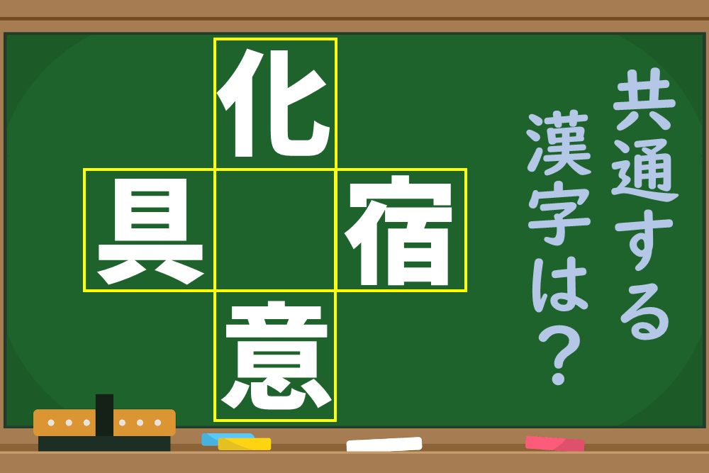 「化○」「○意」など4つの熟語に共通する漢字は何？